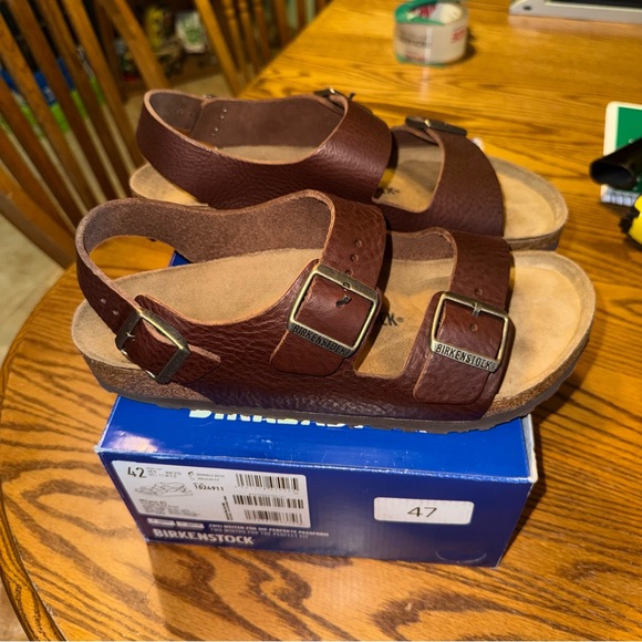 Birkenstock Milano Vintage Wood Roast Brown Premium  Leather Mens Size 9 42 New